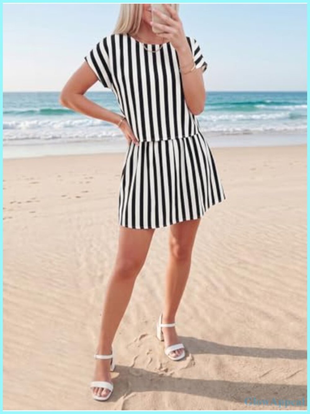 Striped 2 Piece Skirt Set Crop Top Mini Skort Lounge Set - Picture 5 of 6